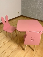 Wooden Children’s Table and Two Chairs (pink color)