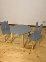 Wooden Children’s Table and Two Chairs (grey color)