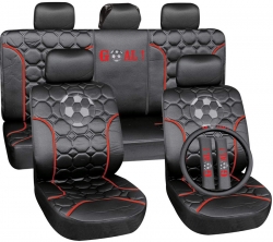 Poliester car seat cover set with zippers - Football, black ― AUTOERA.CO.UK