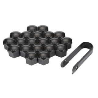Set Of 17mm HEX Metal Wheel Nut / Bolt Caps Covers In Black, 20pcs. 