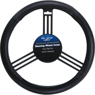 Leather steering wheel cover 35-37cm, black
