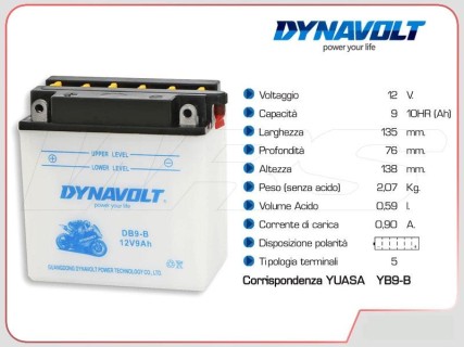 Moto battery - Dynavolt 9А, 12V  (+/-)