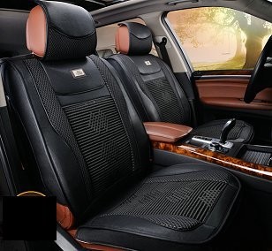 2PC x Leather imitation car seat covers (with textile insert), black